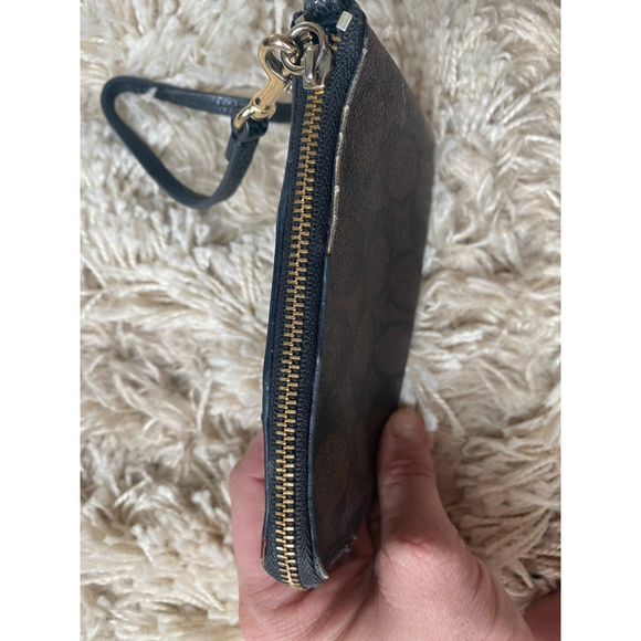 Coach Women's Small Corner Zip Wristlet in Signature Canvas (Walnut / Black) - Picture 8 of 9